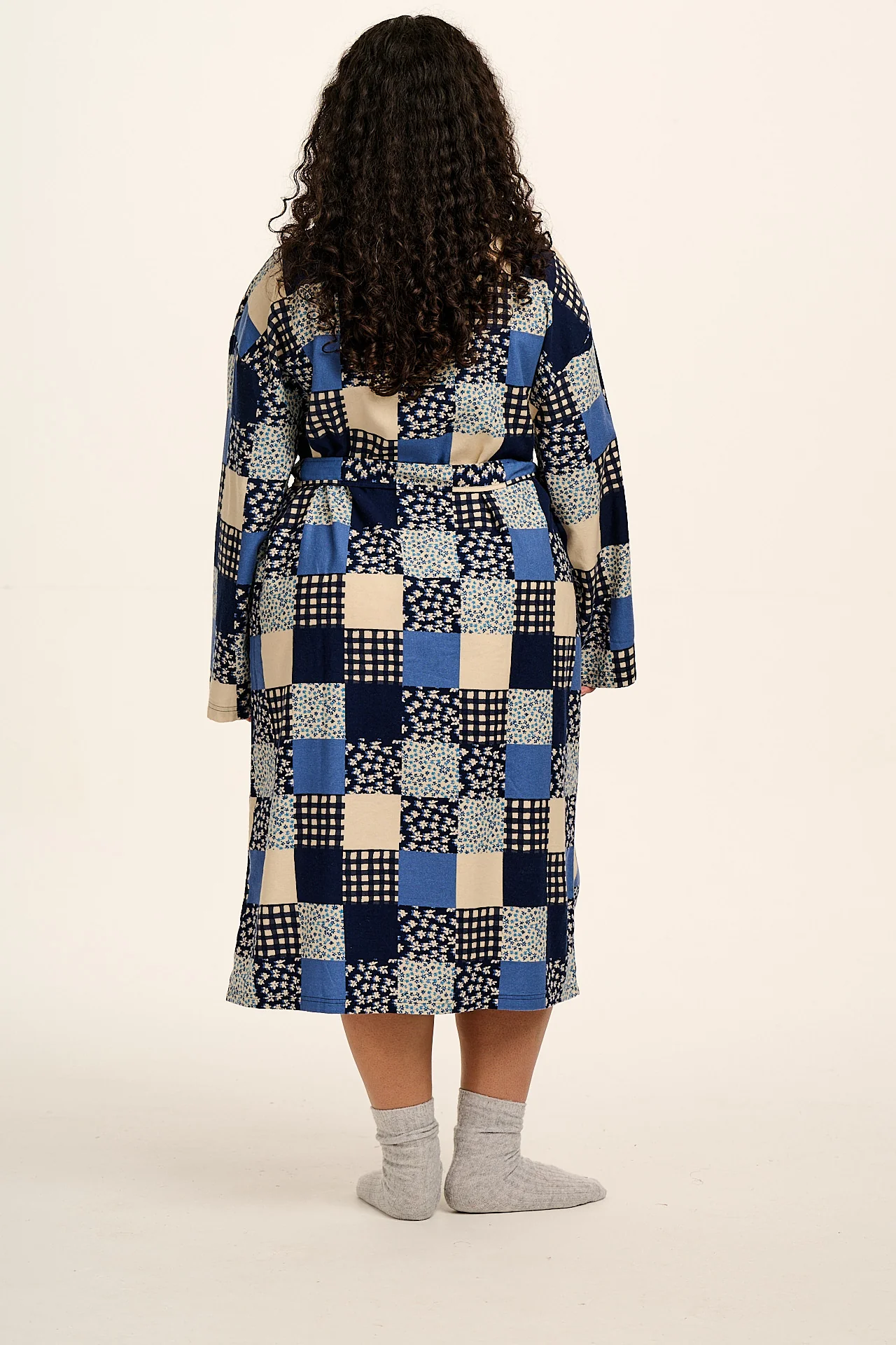 Braydon - Brushed Cotton Robe in Inked Blue Patchwork - Image 3