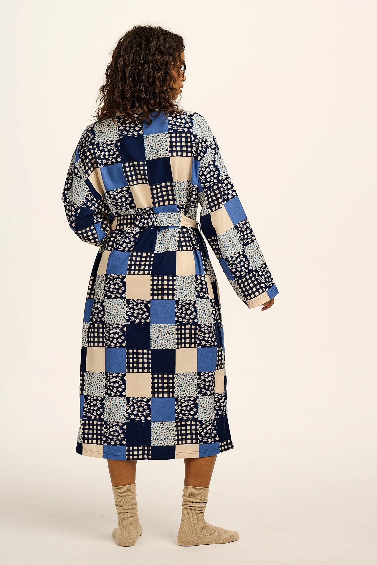 Braydon - Brushed Cotton Robe in Inked Blue Patchwork - Image 6