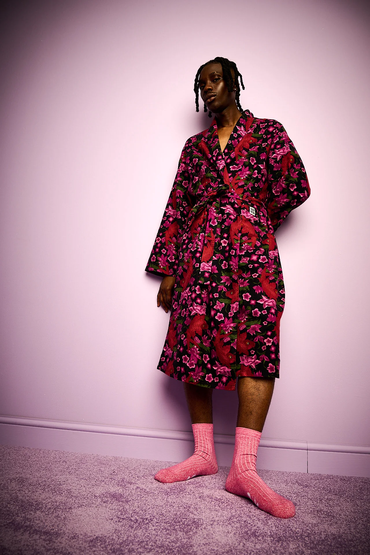 Braydon - Brushed Cotton Robe in Pink Koi - Image 9