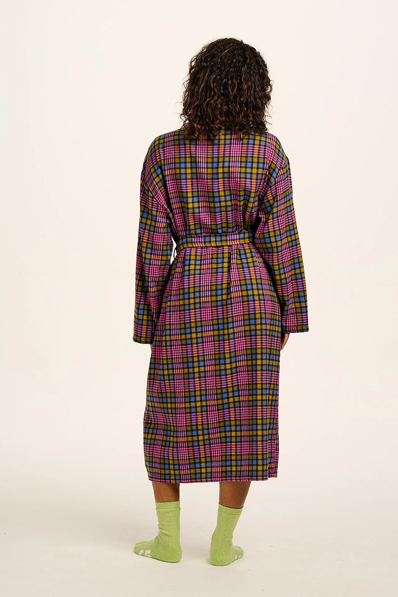 Braydon - Brushed Cotton Robe in Purple Grunge Check - Image 6