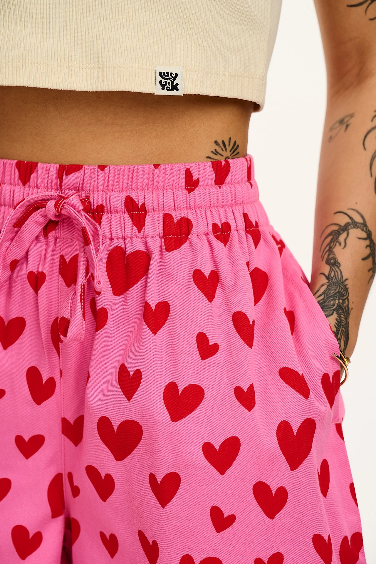 Charlie - Cotton Shorts in Pink Heart Cupid Print - Image 6
