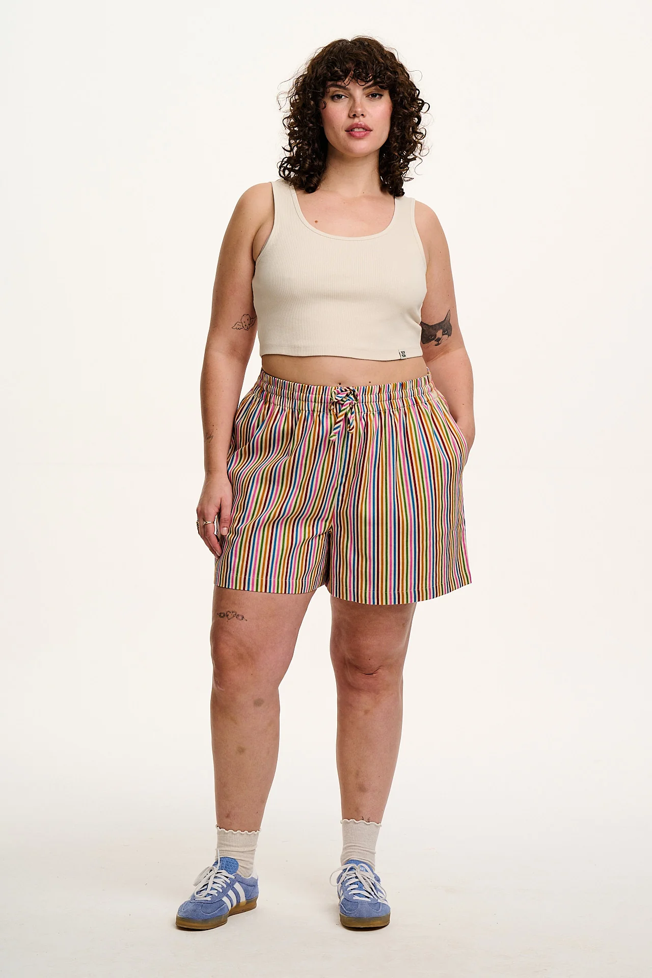 Charlie - Cotton Shorts in Rainbow & Ecru Stripe - Image 2