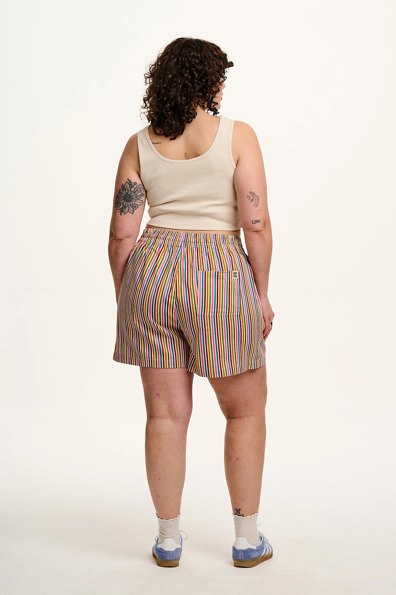 Charlie - Cotton Shorts in Rainbow & Ecru Stripe - Image 3