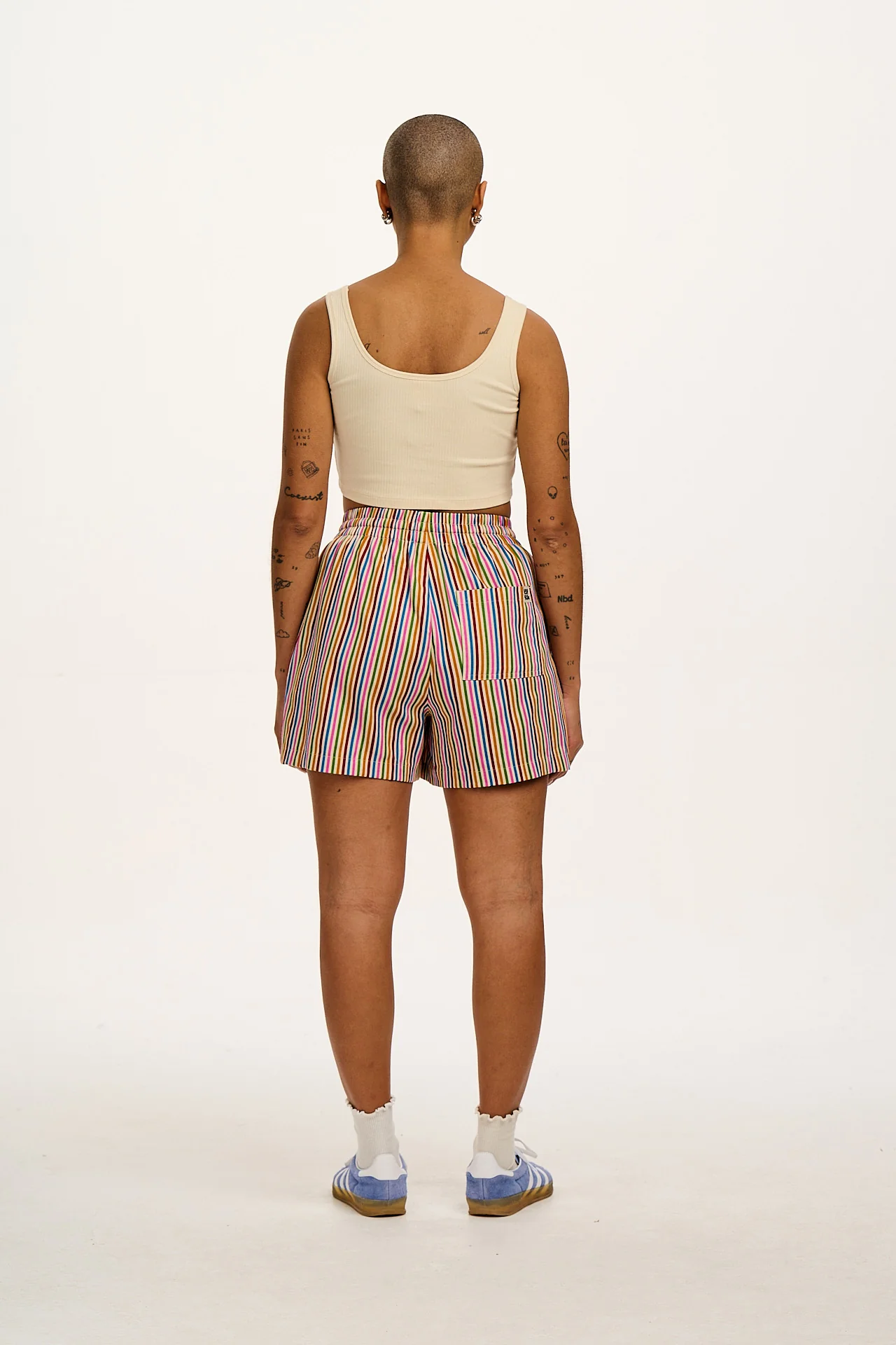 Charlie - Cotton Shorts in Rainbow & Ecru Stripe - Image 9
