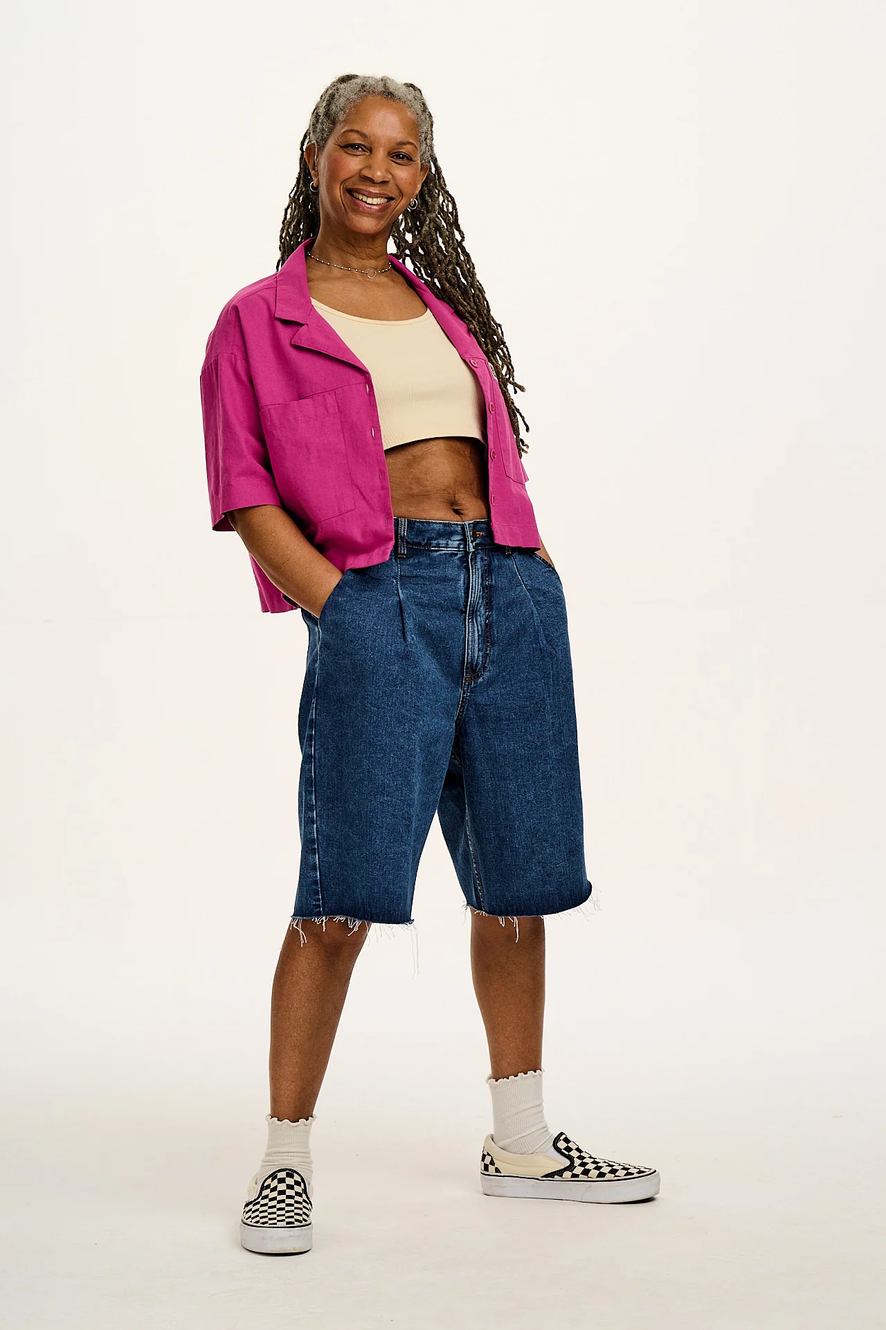 Cole - Denim Shorts in Mid Wash Blue - Image 12