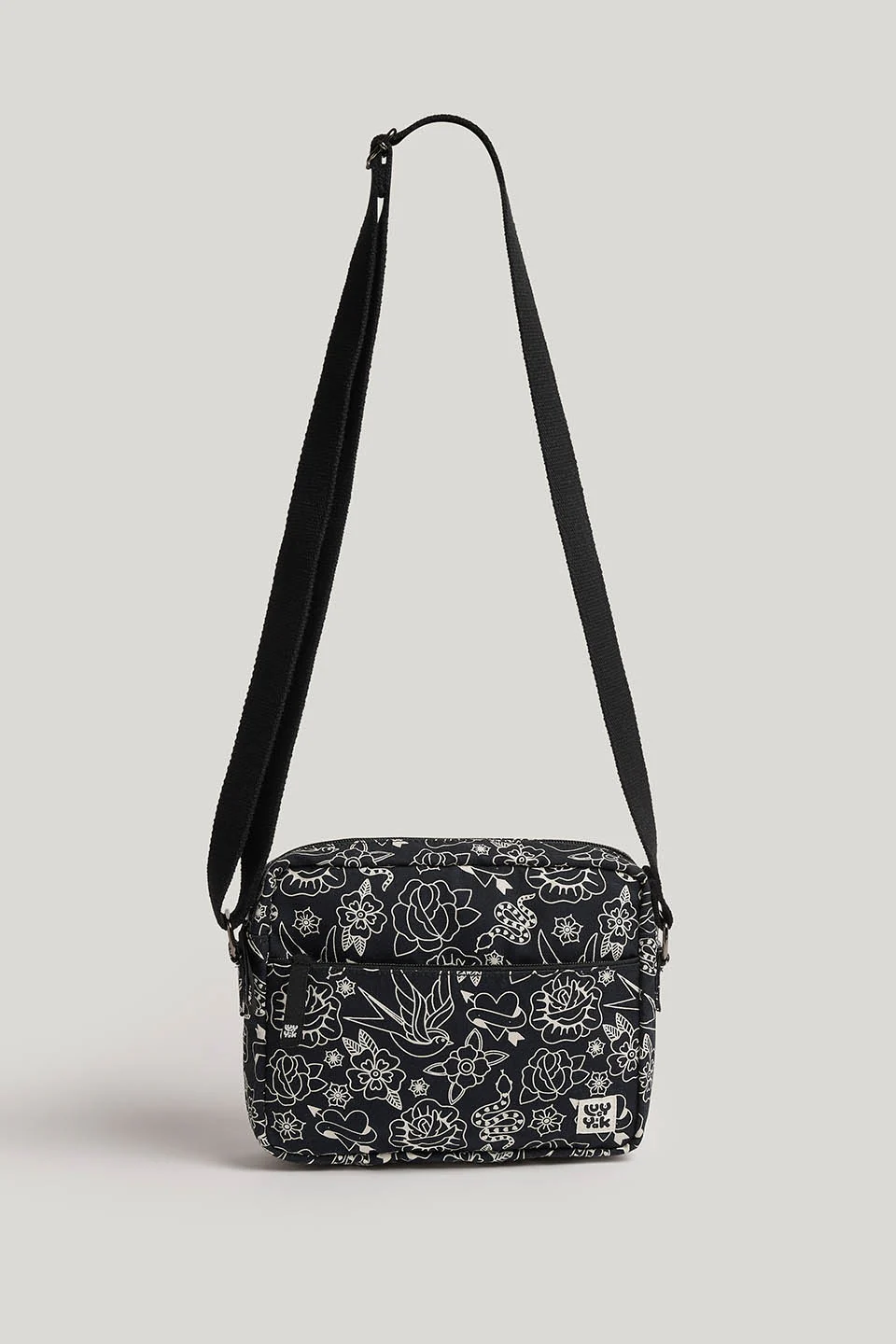 Dara - Cotton Crossbody Bag in Black & White Tattoo - Image 3