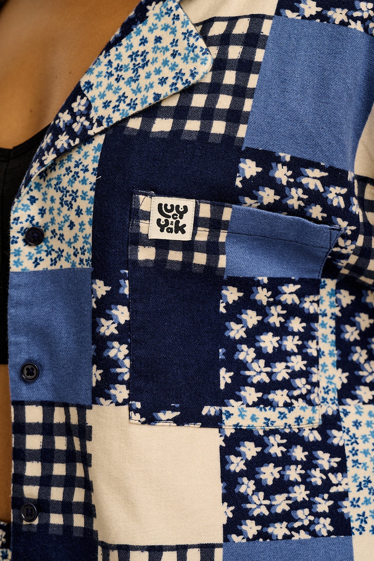 Dreamer - Brushed Cotton Pyjamas Set in Inked Blue Patchwork - Image 5