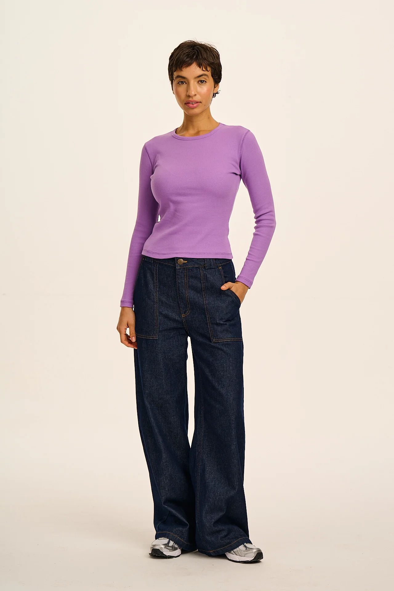 Grayson - Long Sleeve Cotton T-Shirt in Lavender - Image 7