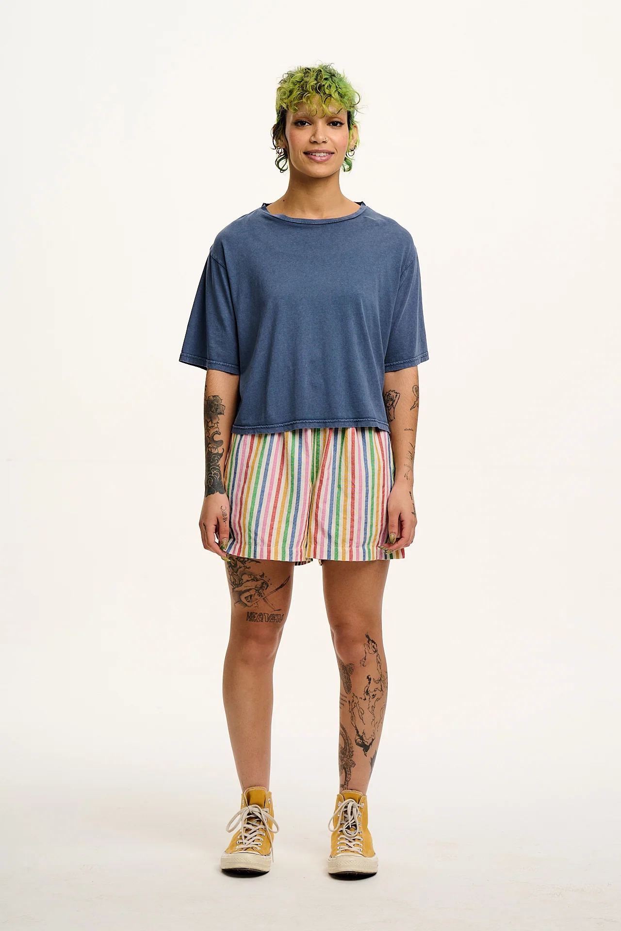 Jessie - Cotton & Linen Shorts in Rainbow Stripe - Image 9