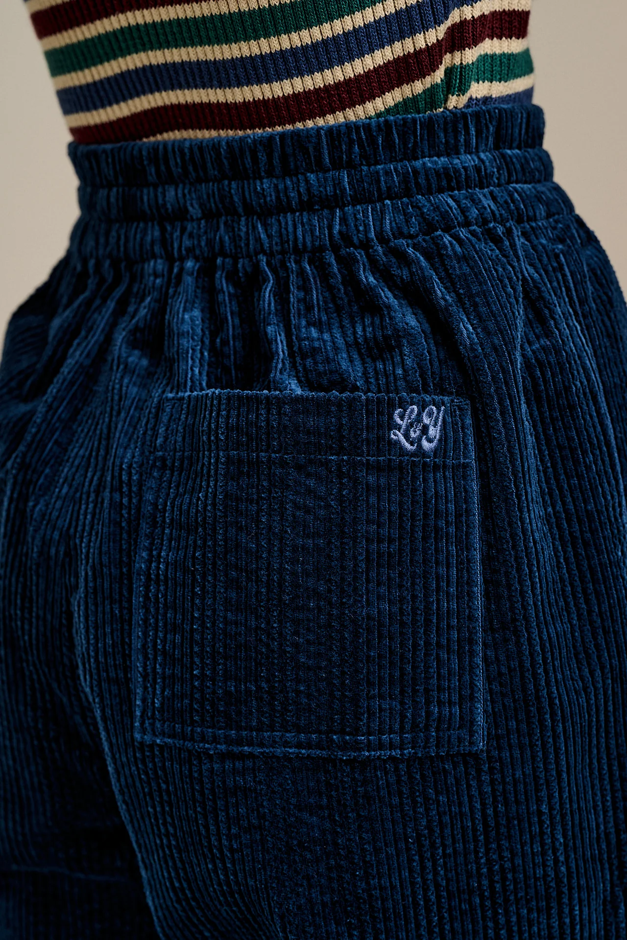 Norris - Wide Leg Corduroy Trousers in Navy - Image 3