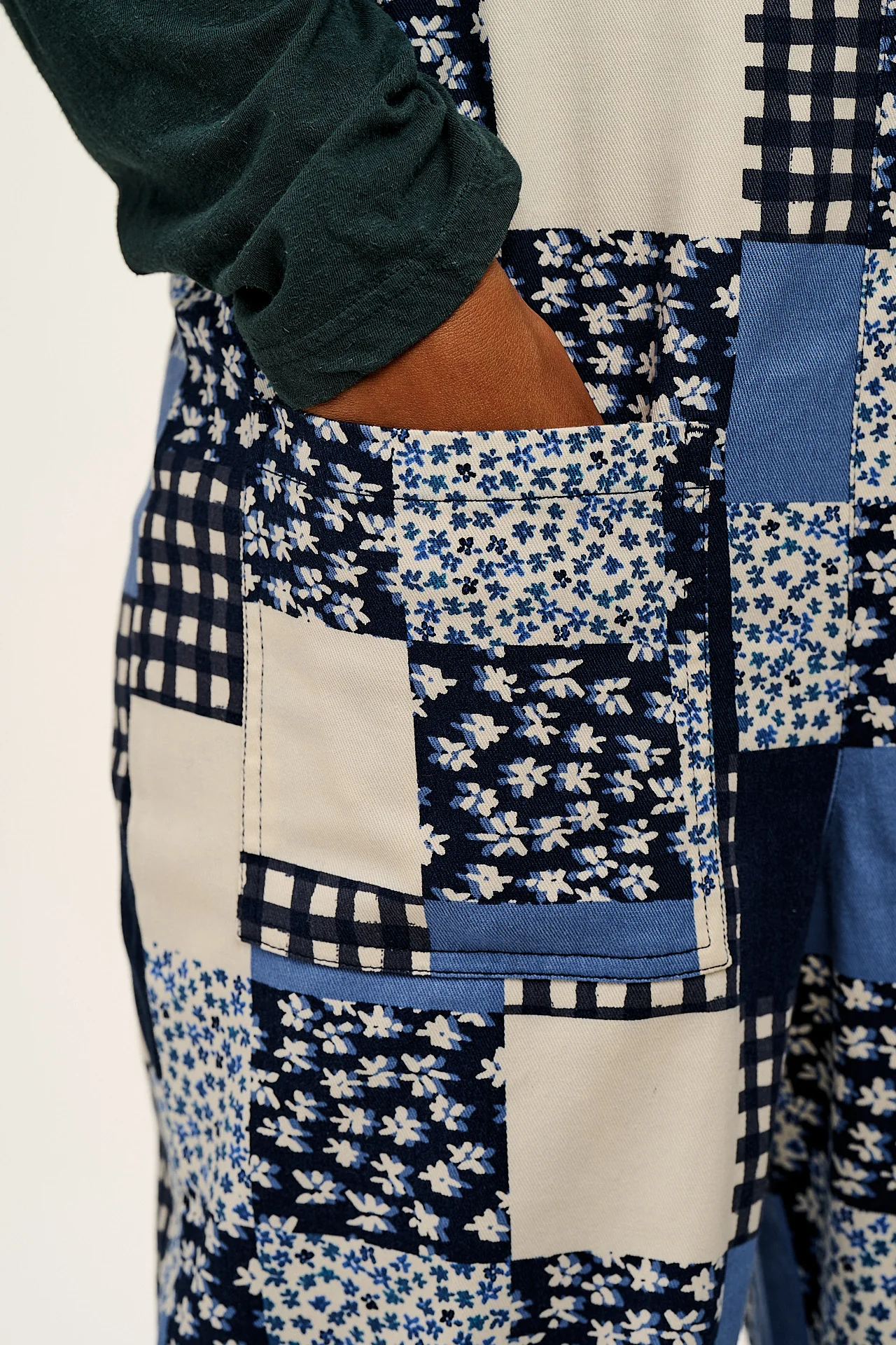 Original - Cotton Dungarees in Inked Blue Patchwork - Image 3