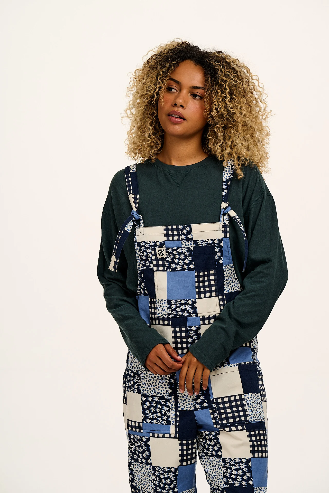 Original - Cotton Dungarees in Inked Blue Patchwork - Image 5