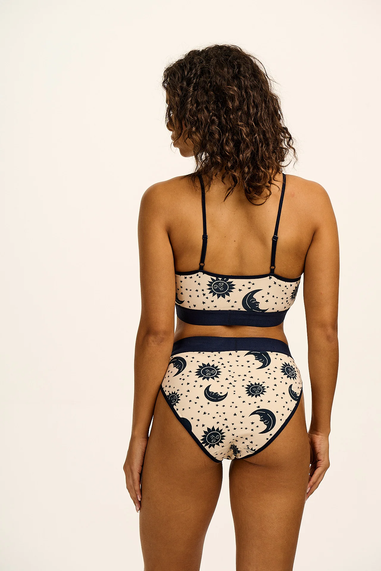 Ruby - Cotton & Bamboo Crop Top Bralette in Ecru Celestial Print - Image 4